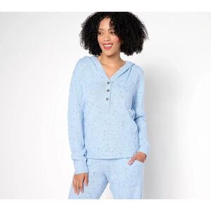 AnyBody Flecked Sweater Henley Pullover with Hood Light Blue 1X